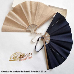 Abanicos 5 varillas de bambú en beige y negro
