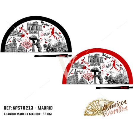 Leques de 23 cm pintados em acrílico com desenhos de Madrid