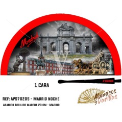 Leque vermelho para souvenir de Madrid noite, pintado em acrilico